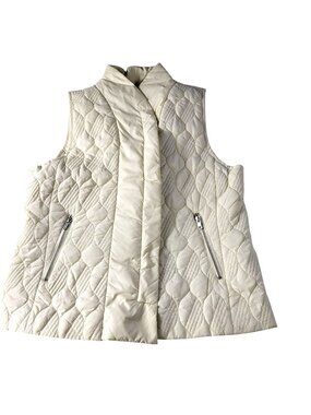 Marla Wynne Vest Womens S (runs large) Cream Quilted Sleeveless Puffer Pockets